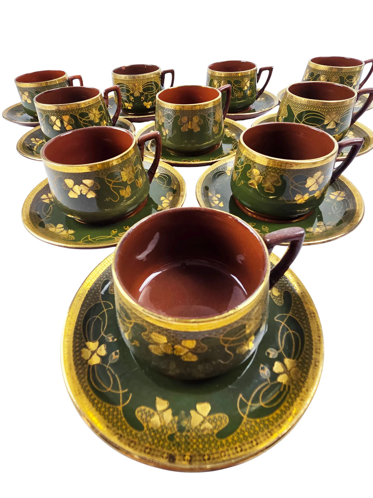 Rare service à thé en grès verni de Sarreguemines, époque Art Nouveau, 23 pièces. – Image 6