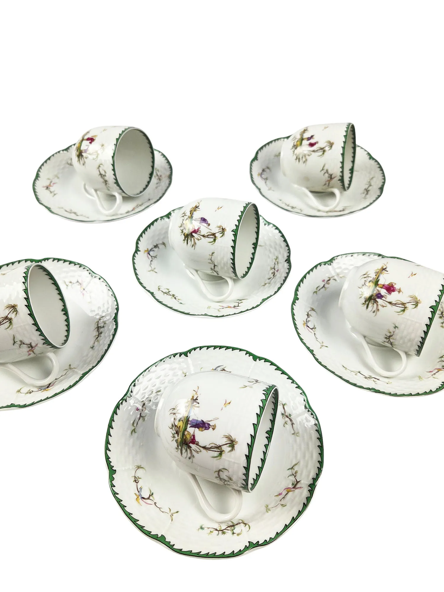 Superbe ensemble de 6 tasses et sous-tasses à café en porcelaine de Limoges , maison Raynaud, modèle Si Kiang – Image 2