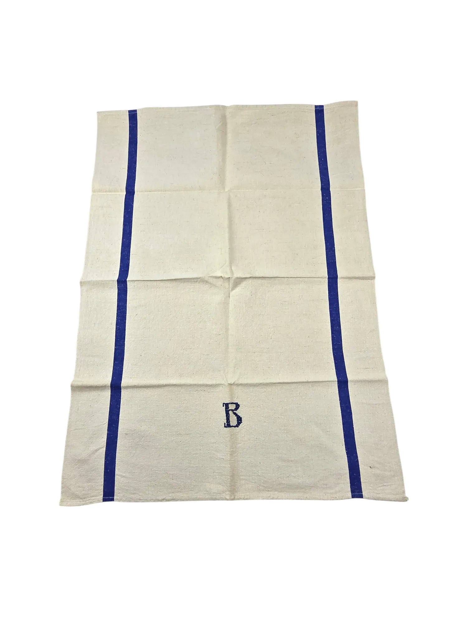 Rare série de 8 torchons en lin liteaux bleus , monogramme B. – Image 5