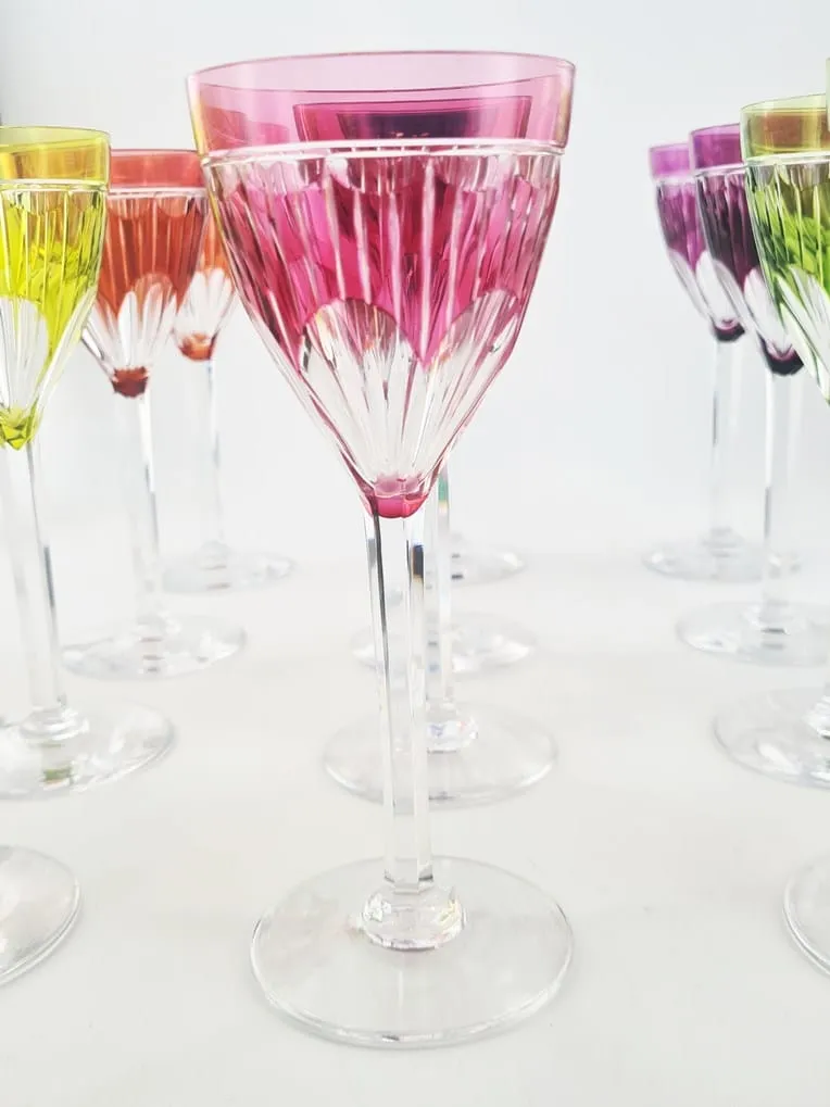 Magnifique série de 12 verres de couleurs en cristal doublé Val St Lambert – Image 6