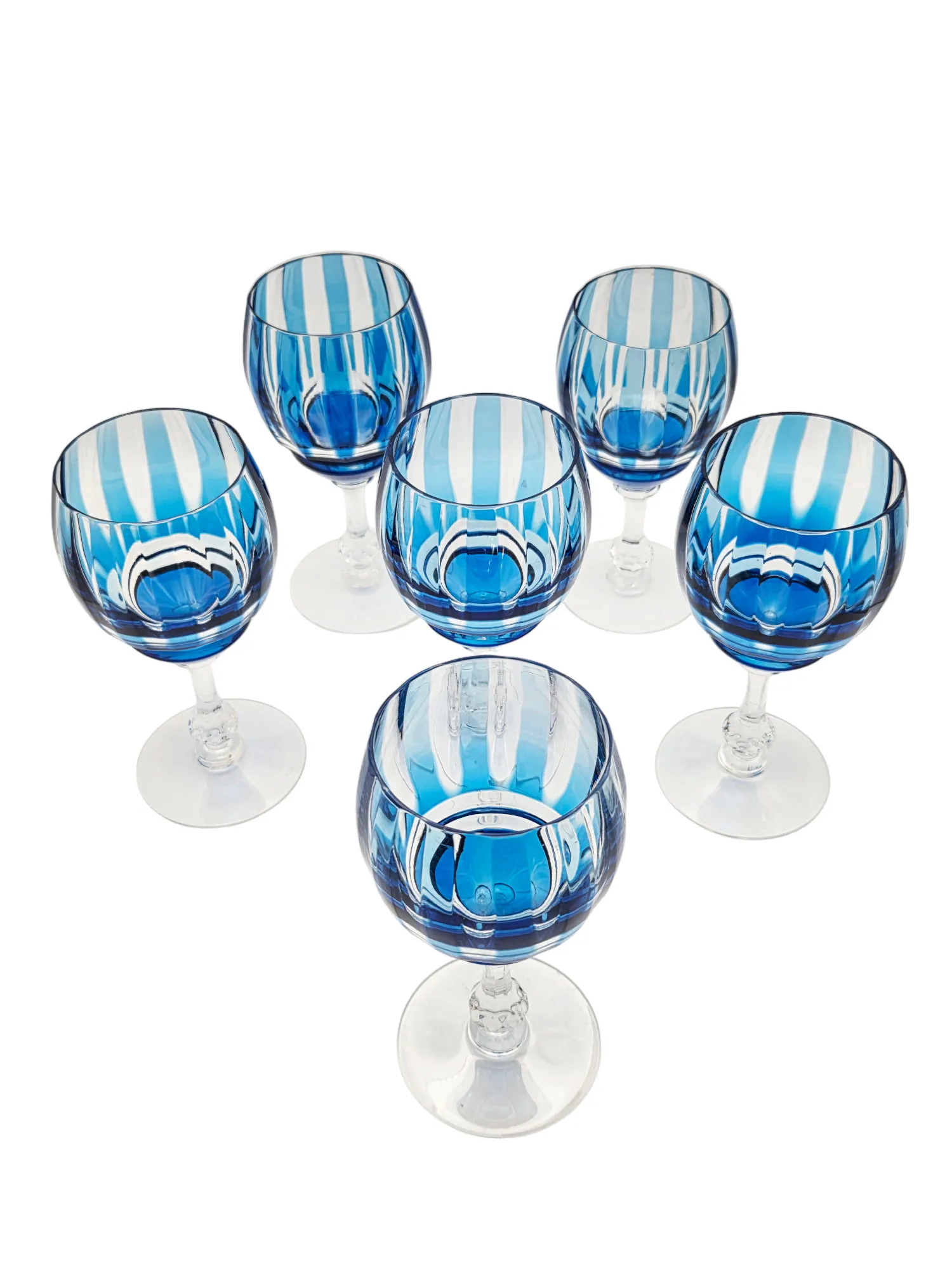 Ensemble de 6 verres en cristal doublé bleu ciel, Saint Louis. – Image 2