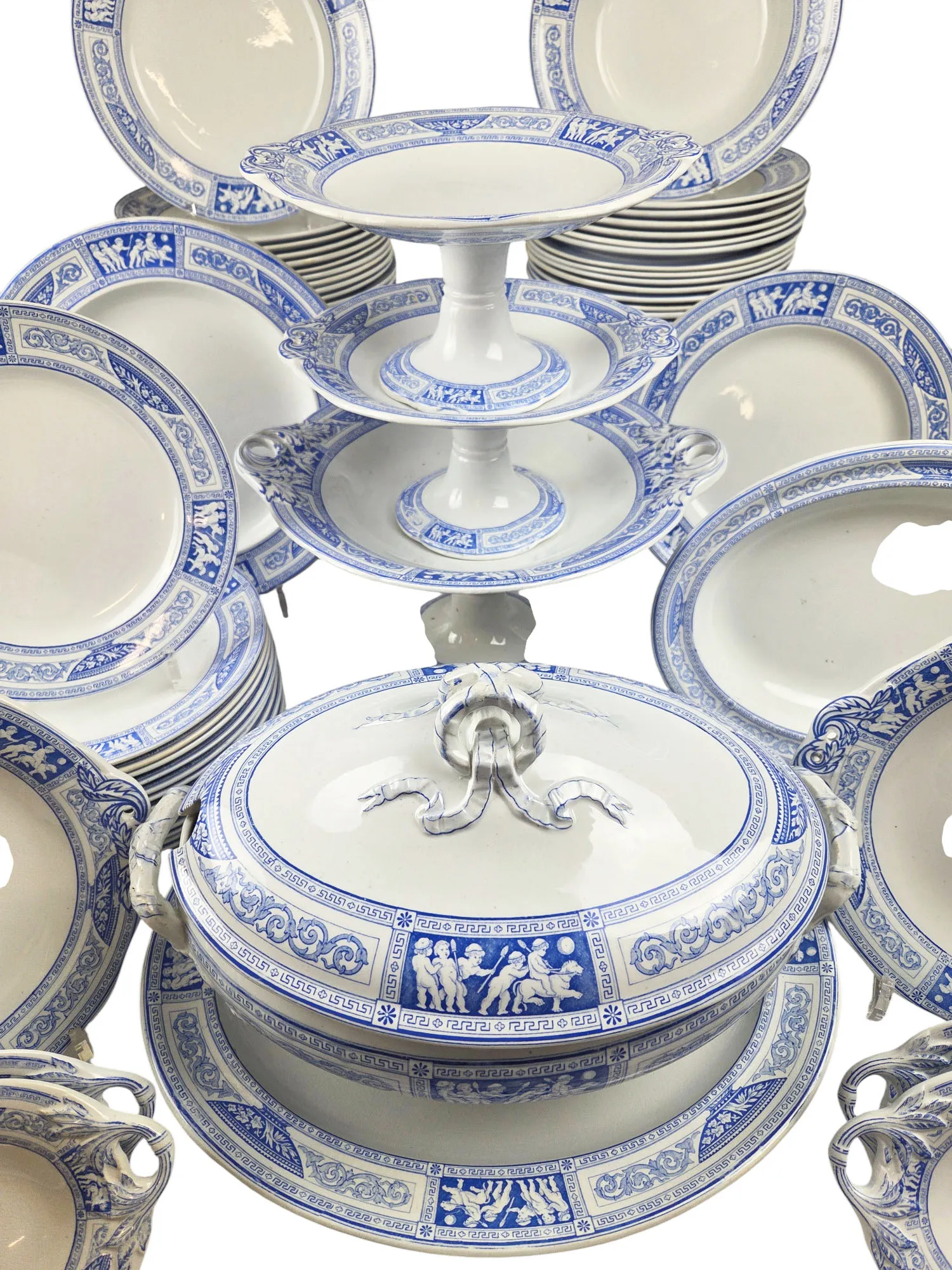 Original service de table en faïence de Wedgwood, modèle Pompéi, 62 pièces, XIXème. – Image 3